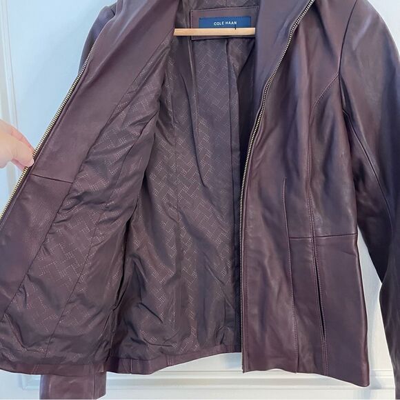 Cole Haan Wing Collar Lambskin Leather Jacket, in Chianti Womens Size XS, NWT - Picture 5 of 12